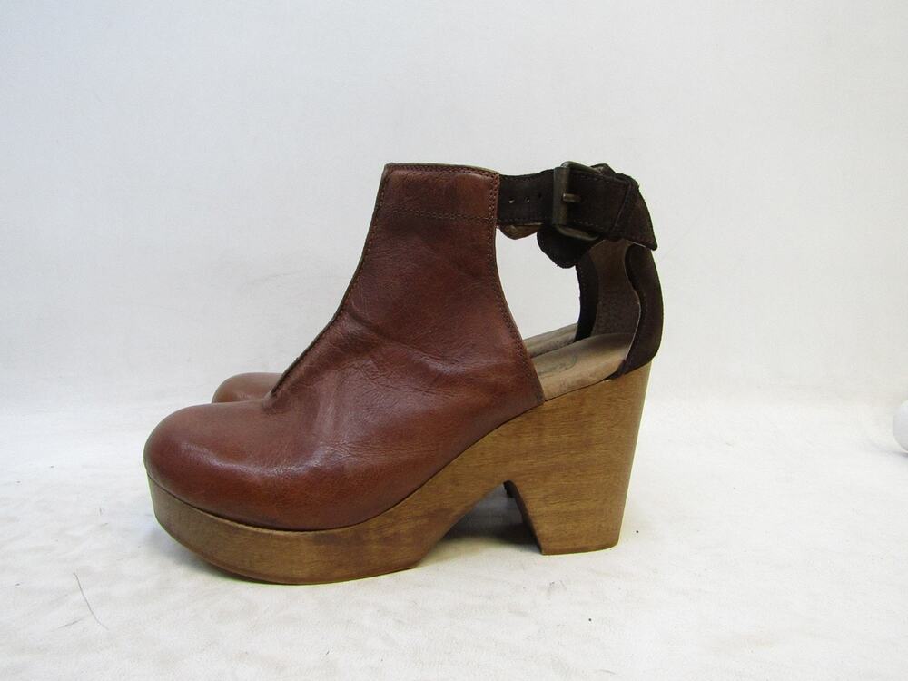 Free People Womens Size 38 EUR Brown Leather Buckle Heeled Ankle Booties